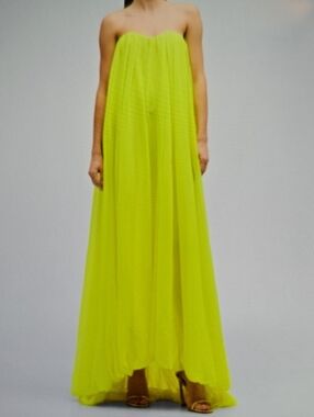 Oscar de la Renta Neon Lime Strapless Maxi Dress
